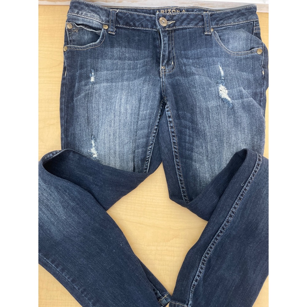 Arizona Jean Co Womens Size 11 Long Distressed Dark Wash Skinny Jeans Stretch